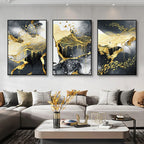 Set of 3Pcs Modern Abstract Black Golden Liquid Organic Marble Wall Art 50x70cm Canvas Prints For Home Office Art Decor