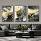 Set of 3Pcs Modern Abstract Black Golden Liquid Organic Marble Wall Art 50x70cm Canvas Prints For Home Office Art Decor