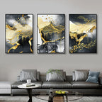 Set of 3Pcs Modern Abstract Black Golden Liquid Organic Marble Wall Art 50x70cm Canvas Prints For Home Office Art Decor