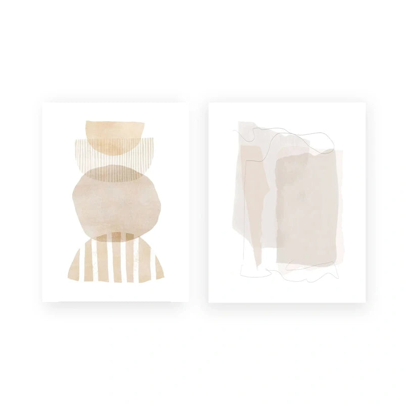 * Featured Sale * Set of 2Pcs Minimalist Nordic Abstract Wall Art Fine Art Canvas Prints Simple Beige Gray Earthy Tones Pictures For Living Room Bedroom Art Decor
