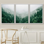 * Featured Sale * Set of 3PCS Misty Forest Landscape Wall Art Fine Art Canvas Prints Inspirational Pictures Of Calm For Living Room Wall Decor
