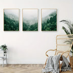 * Featured Sale * Set of 3PCS Misty Forest Landscape Wall Art Fine Art Canvas Prints Inspirational Pictures Of Calm For Living Room Wall Decor
