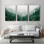 * Featured Sale * Set of 3PCS Misty Forest Landscape Wall Art Fine Art Canvas Prints Inspirational Pictures Of Calm For Living Room Wall Decor