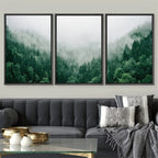* Featured Sale * Set of 3PCS Misty Forest Landscape Wall Art Fine Art Canvas Prints Inspirational Pictures Of Calm For Living Room Wall Decor