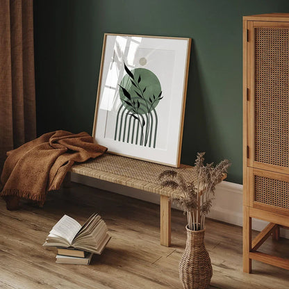 * Featured Sale * Set of 3Pcs Earth Green Minimalist Geometric Line Art Leaf Canvas Print Wall Art Pictures For Modern Living Room Decor