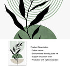 * Featured Sale * Set of 3Pcs Earth Green Minimalist Geometric Line Art Leaf Canvas Print Wall Art Pictures For Modern Living Room Decor