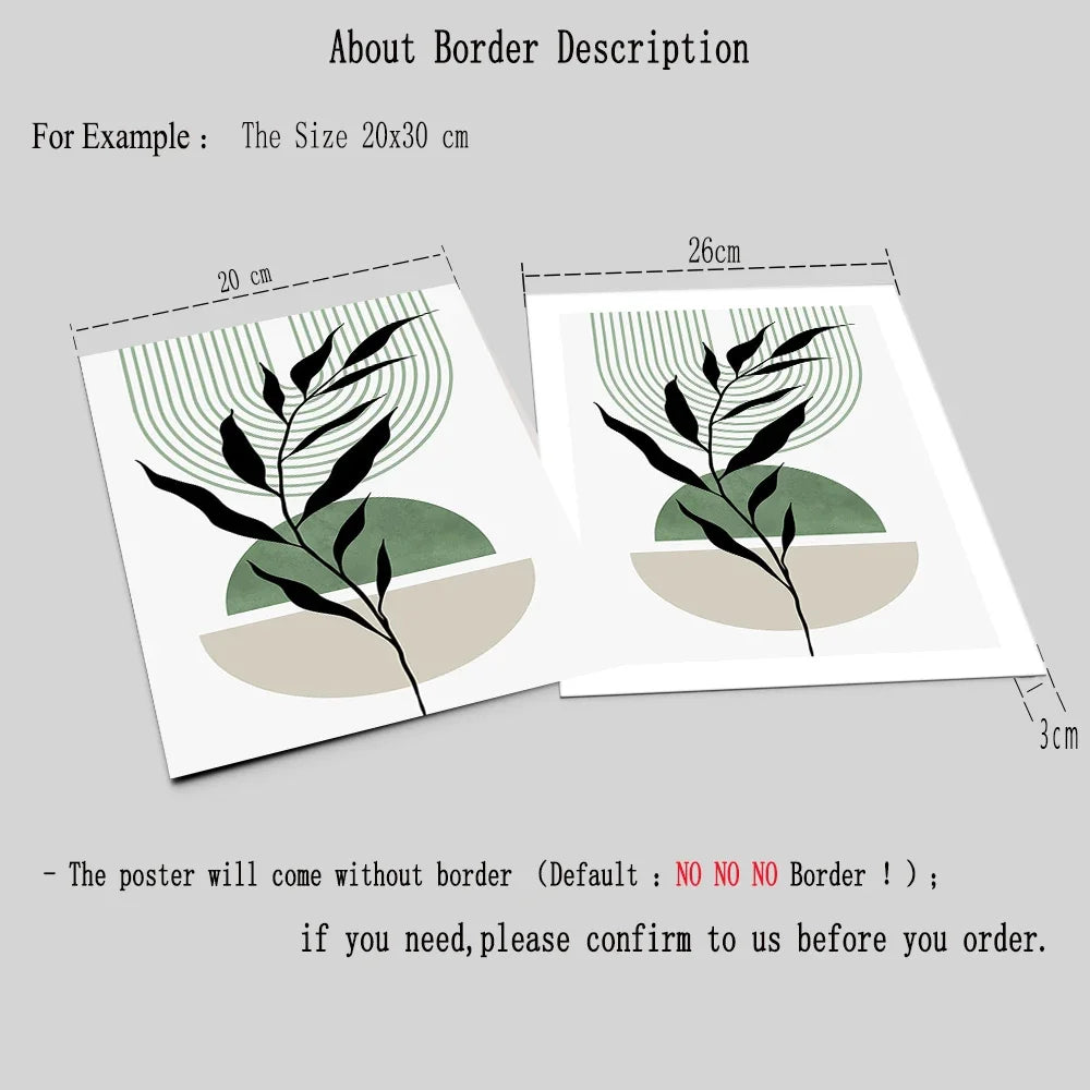 * Featured Sale * Set of 3Pcs Earth Green Minimalist Geometric Line Art Leaf Canvas Print Wall Art Pictures For Modern Living Room Decor