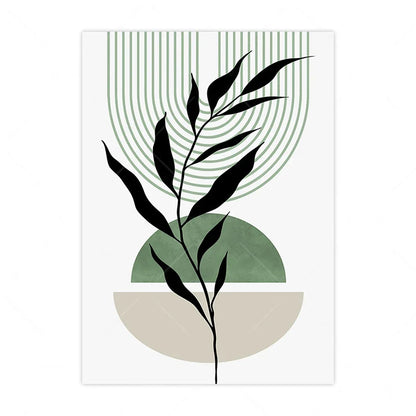 * Featured Sale * Set of 3Pcs Earth Green Minimalist Geometric Line Art Leaf Canvas Print Wall Art Pictures For Modern Living Room Decor