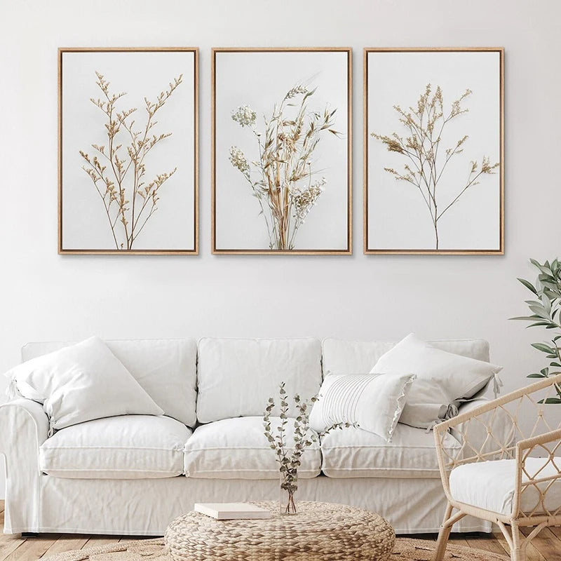 * Featured Sale * Set of 3Pcs Wild Meadow Flowers Wall Art Fine Art Canvas Prints Minimalist Botanical Prints Posters Pictures For Living Room Decor