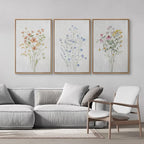 * Featured Sale * Set of 3Pcs Wild Meadow Flowers Wall Art Fine Art Canvas Prints Minimalist Botanical Prints Posters Pictures For Living Room Decor