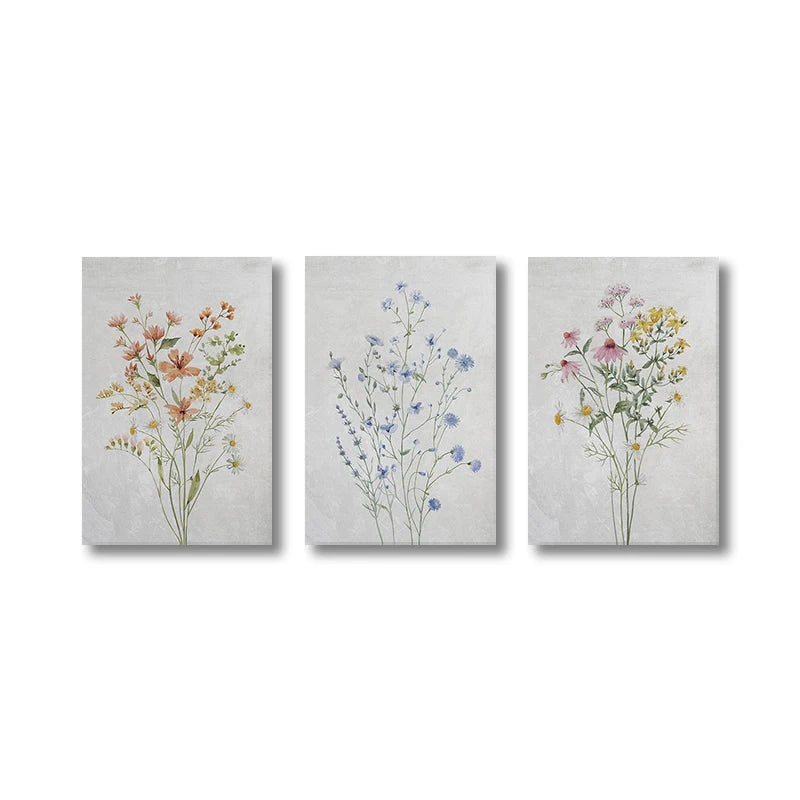 * Featured Sale * Set of 3Pcs Wild Meadow Flowers Wall Art Fine Art Canvas Prints Minimalist Botanical Prints Posters Pictures For Living Room Decor