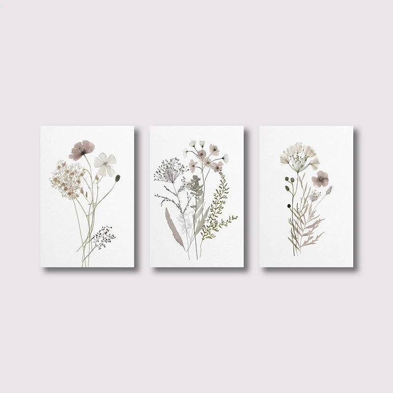 * Featured Sale * Set of 3Pcs Wild Meadow Flowers Wall Art Fine Art Canvas Prints Minimalist Botanical Prints Posters Pictures For Living Room Decor
