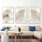 * Featured Sale * Set of 3 PCS Modern Botanical Leaf Veins Wall Art Fine Art Canvas Prints Simple Neutral Tone Pictures For Living Room Scandinavian Style Home Decor