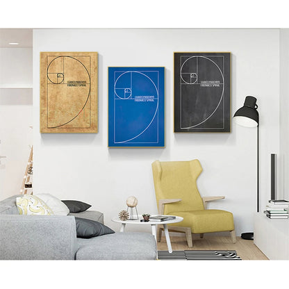 Fibonacci Spiral Artistic Geometry Wall Art Mathematical Golden Ratio Scientific Poster Black And White Fine Art Canvas For Home Office Classroom Wall Art