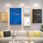 Fibonacci Spiral Artistic Geometry Wall Art Mathematical Golden Ratio Scientific Poster Black And White Fine Art Canvas For Home Office Classroom Wall Art