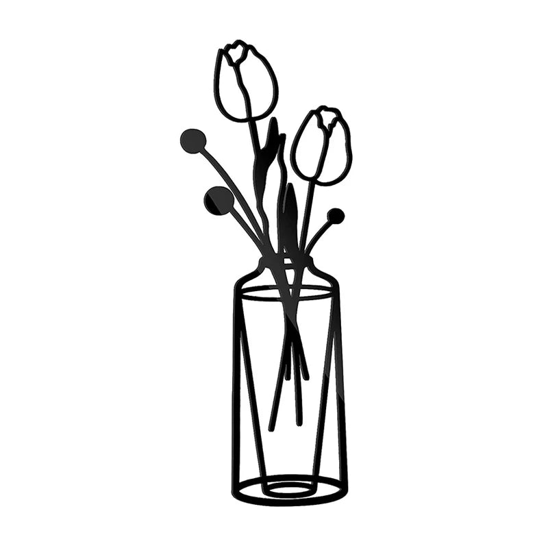 Flowers In A Vase Black Metal Wall Art 3D Sculptured Iron Art Wall Decorations For Living Room Dining Room Creative Nordic Home Decor