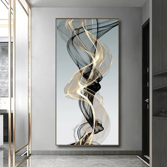 Flowing Abstract Golden Gray Wall Art Fine Art Canvas Prints Pictures For Modern Apartment Living Room Foyer Home Office Art Decor