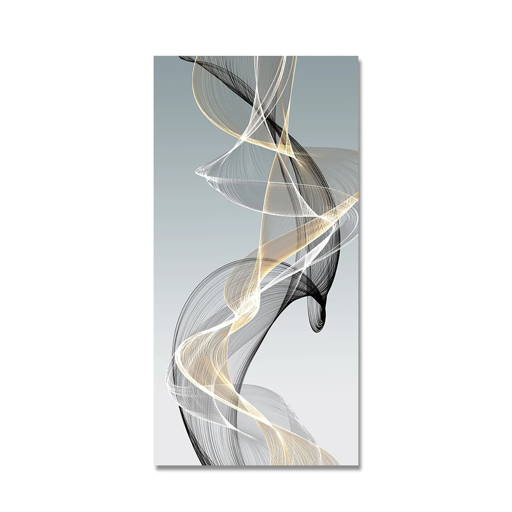 Flowing Abstract Golden Gray Wall Art Fine Art Canvas Prints Pictures For Modern Apartment Living Room Foyer Home Office Art Decor