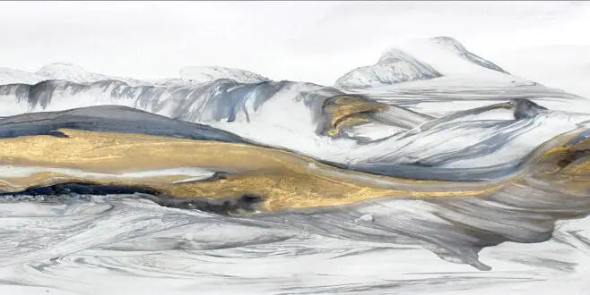 Flowing Abstract Golden Snow Mountain Landscape Wall Art Fine Art Canvas Prints Picture For Modern Living Room Art For Above The Sofa