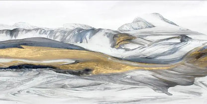 Flowing Abstract Golden Snow Mountain Landscape Wall Art Fine Art Canvas Prints Picture For Modern Living Room Art For Above The Sofa