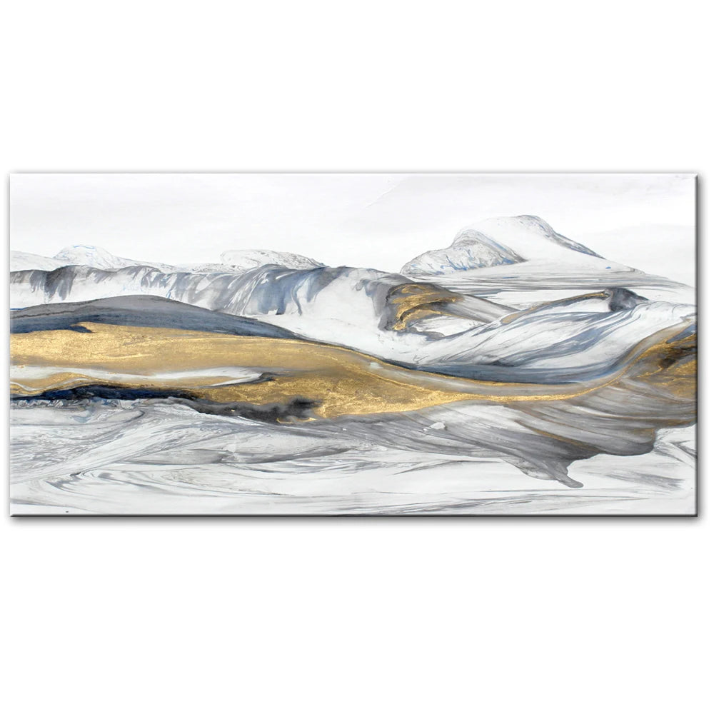 Flowing Abstract Golden Snow Mountain Landscape Wall Art Fine Art Canvas Prints Picture For Modern Living Room Art For Above The Sofa