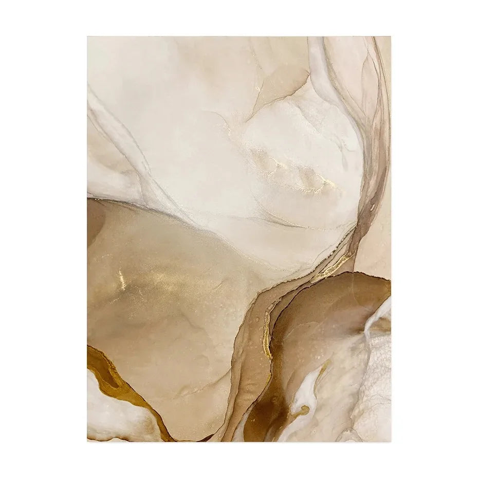 Abstract art with gold and beige colors on a white background