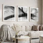 Flowing Brush Strokes Abstract Wall Art Fine Art Canvas Prints Black and White Pictures For Modern Apartment Living Room Bedroom Art For Contemporary Interiors