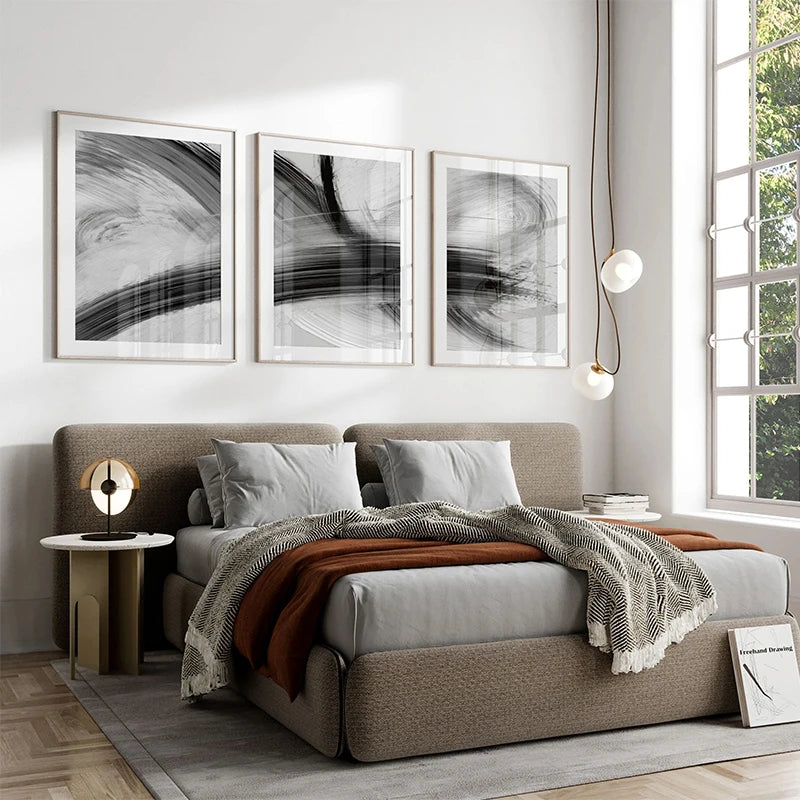Flowing Brush Strokes Abstract Wall Art Fine Art Canvas Prints Black and White Pictures For Modern Apartment Living Room Bedroom Art For Contemporary Interiors