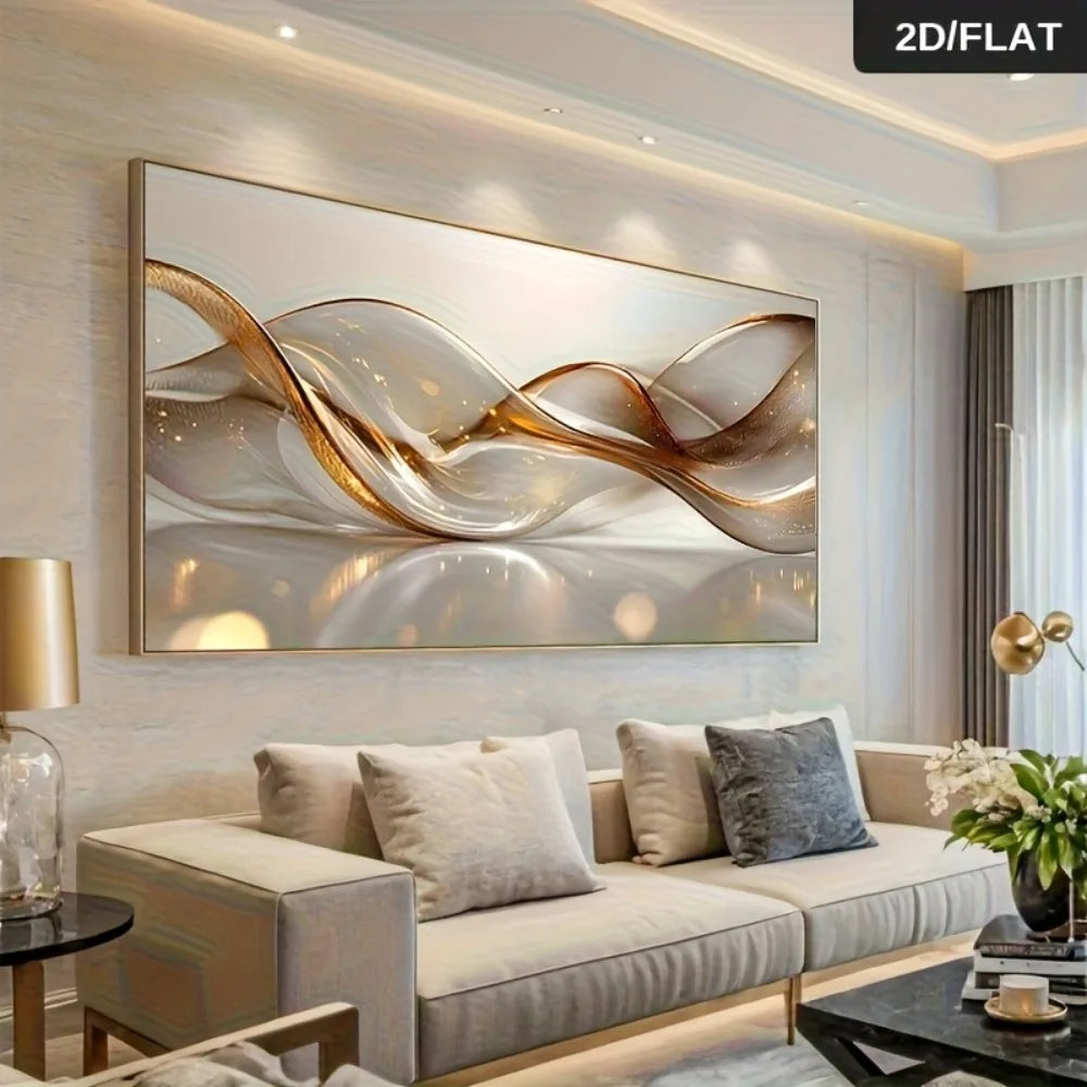 Modern living room with a large abstract painting on the wall