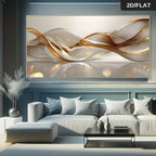 Modern living room with a large abstract painting above a sofa.