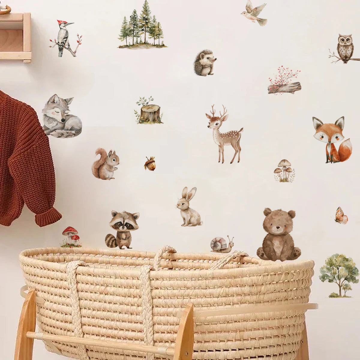 Forest Friends Wall Decals – Cute Cartoon Bear, Deer, Racoon, Fox & Woodland Animals Wall Stickers for Nursery or Kids Room Decor