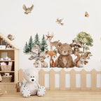 Forest Friends Wall Decals – Cute Cartoon Bear, Deer, Racoon, Fox & Woodland Animals Wall Stickers for Nursery or Kids Room Decor