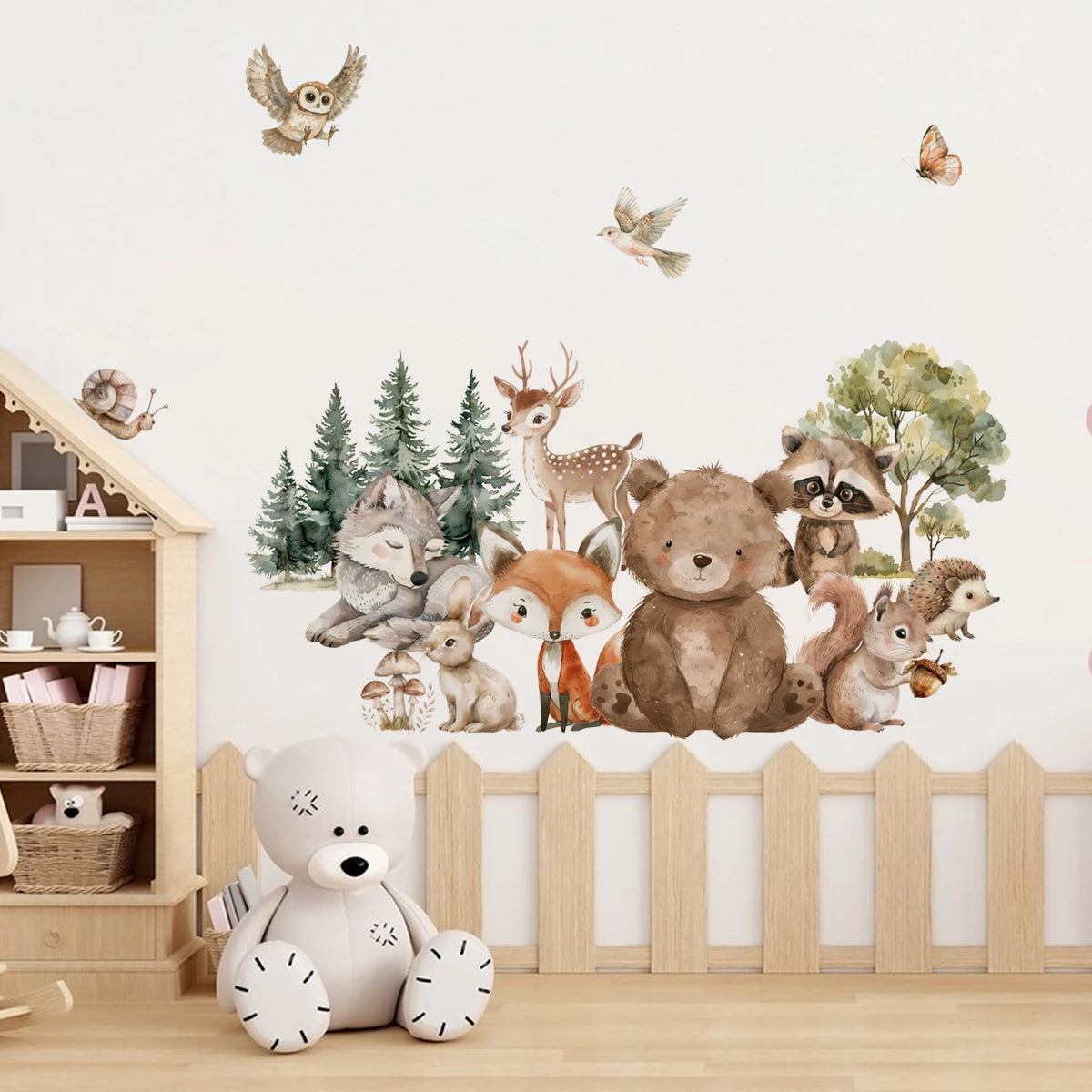 Forest Friends Wall Decals – Cute Cartoon Bear, Deer, Racoon, Fox & Woodland Animals Wall Stickers for Nursery or Kids Room Decor