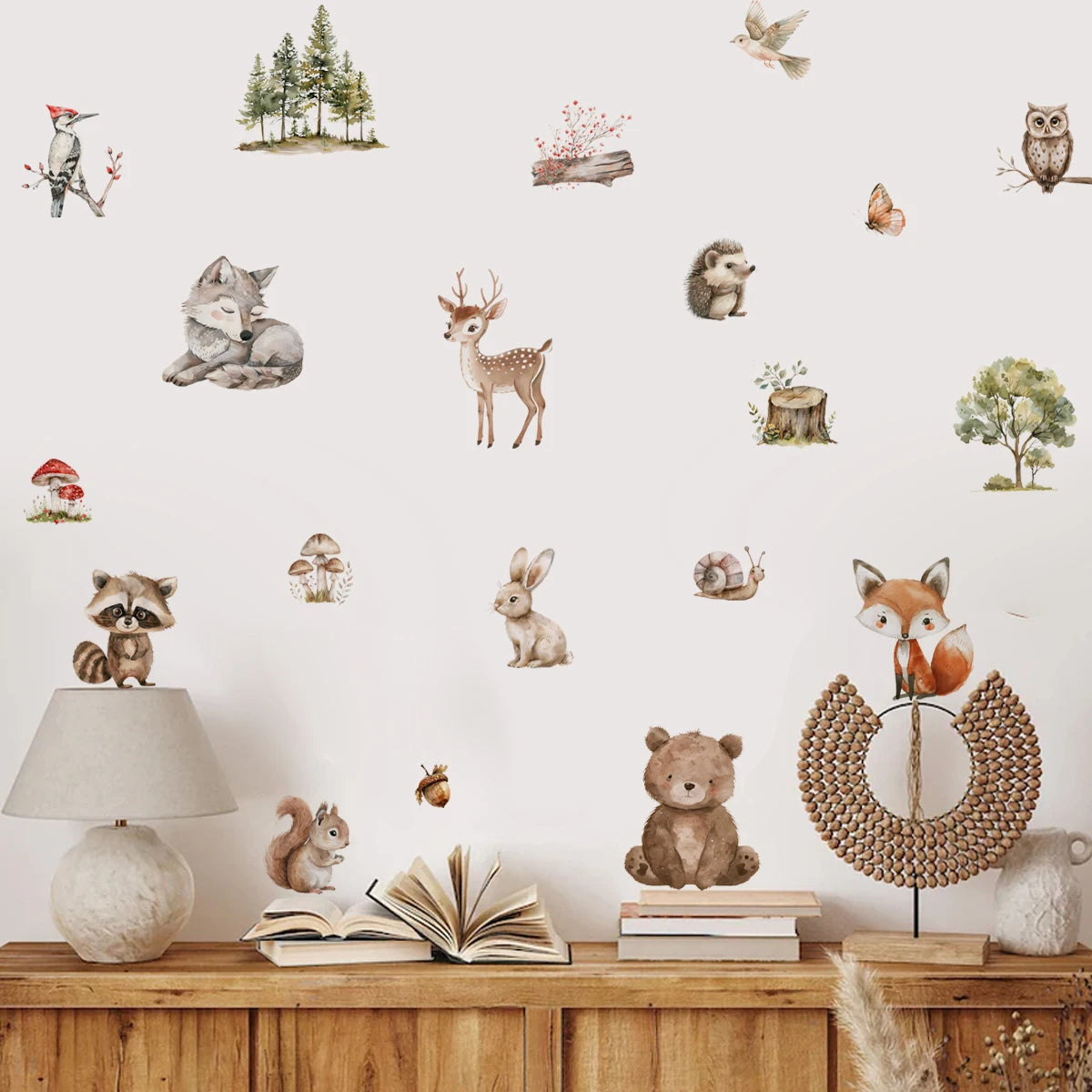 Forest Friends Wall Decals – Cute Cartoon Bear, Deer, Racoon, Fox & Woodland Animals Wall Stickers for Nursery or Kids Room Decor