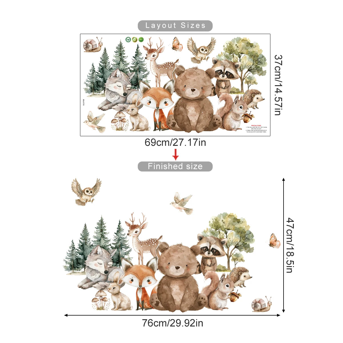 Forest Friends Wall Decals – Cute Cartoon Bear, Deer, Racoon, Fox & Woodland Animals Wall Stickers for Nursery or Kids Room Decor
