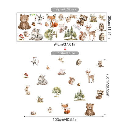 Forest Friends Wall Decals – Cute Cartoon Bear, Deer, Racoon, Fox & Woodland Animals Wall Stickers for Nursery or Kids Room Decor