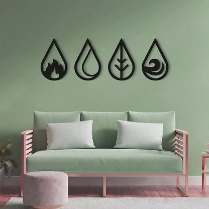 Four Elements Metal Wall Art 3d Iron Craft Wall Mounted Nordic Wall Hanging Decoration For Living Room Dining Room Creative Home Decor (Set of 4Pcs)