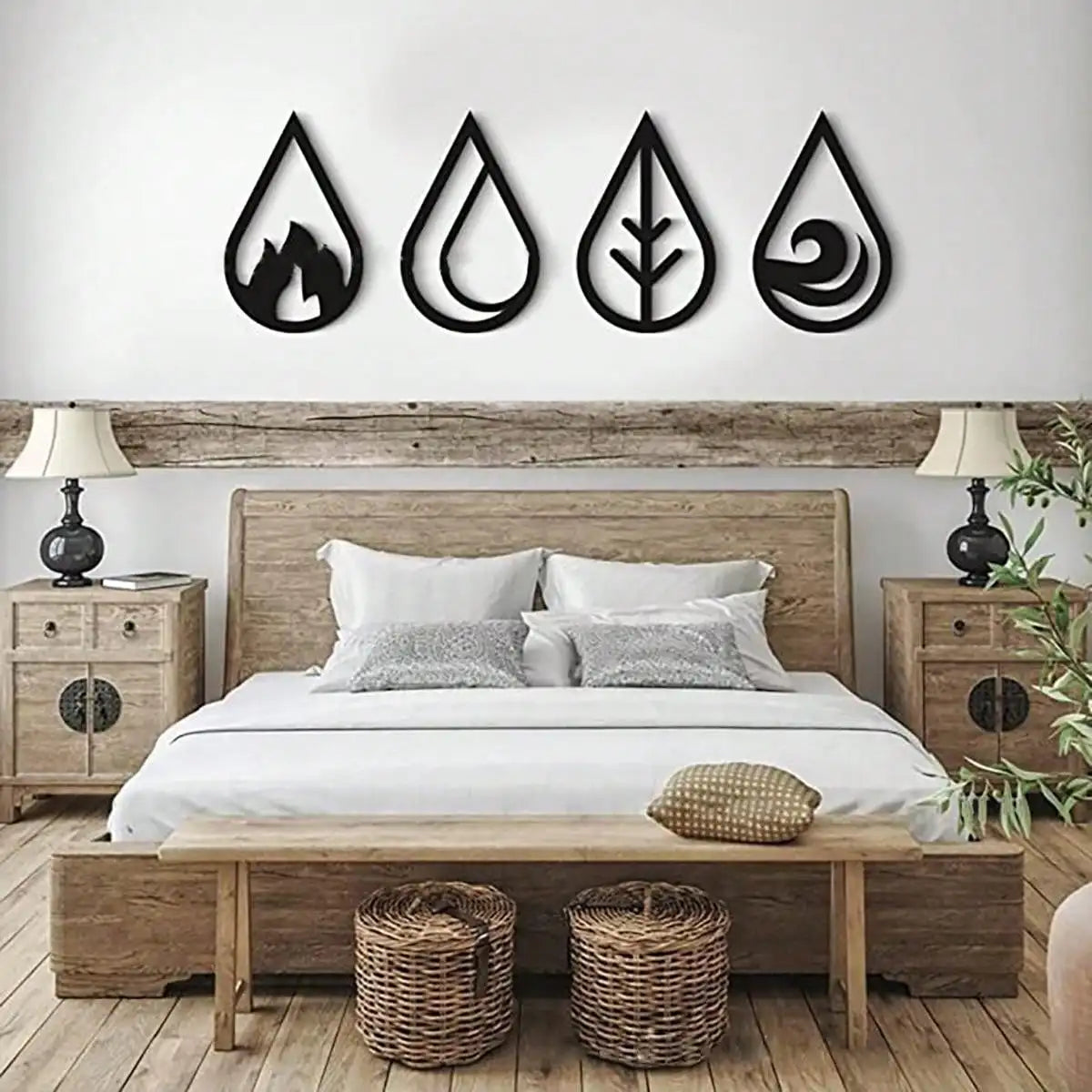 Four Elements Metal Wall Art 3d Iron Craft Wall Mounted Nordic Wall Hanging Decoration For Living Room Dining Room Creative Home Decor (Set of 4Pcs)