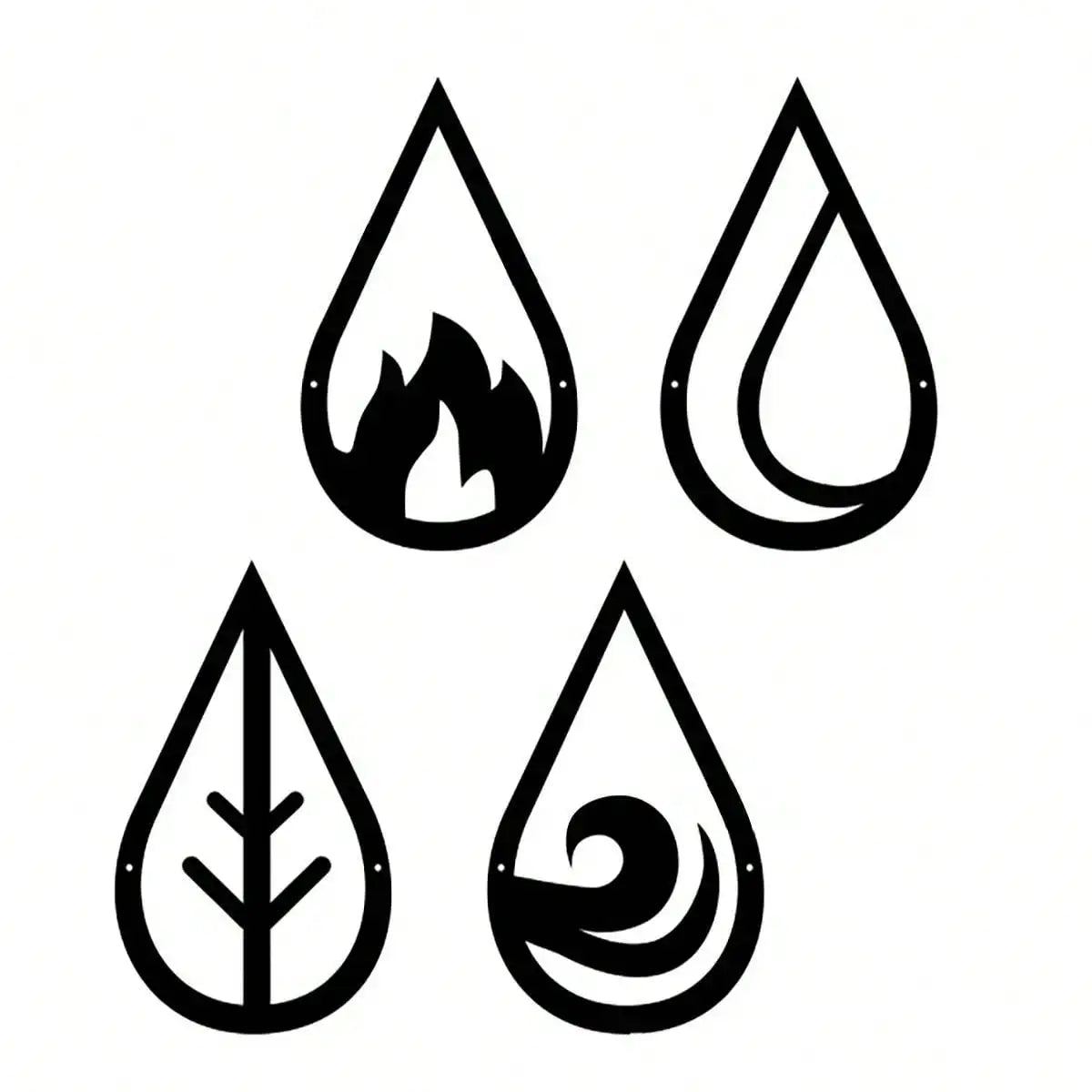 Four Elements Metal Wall Art 3d Iron Craft Wall Mounted Nordic Wall Hanging Decoration For Living Room Dining Room Creative Home Decor (Set of 4Pcs)