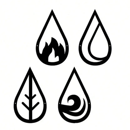 Four Elements Metal Wall Art 3d Iron Craft Wall Mounted Nordic Wall Hanging Decoration For Living Room Dining Room Creative Home Decor (Set of 4Pcs)