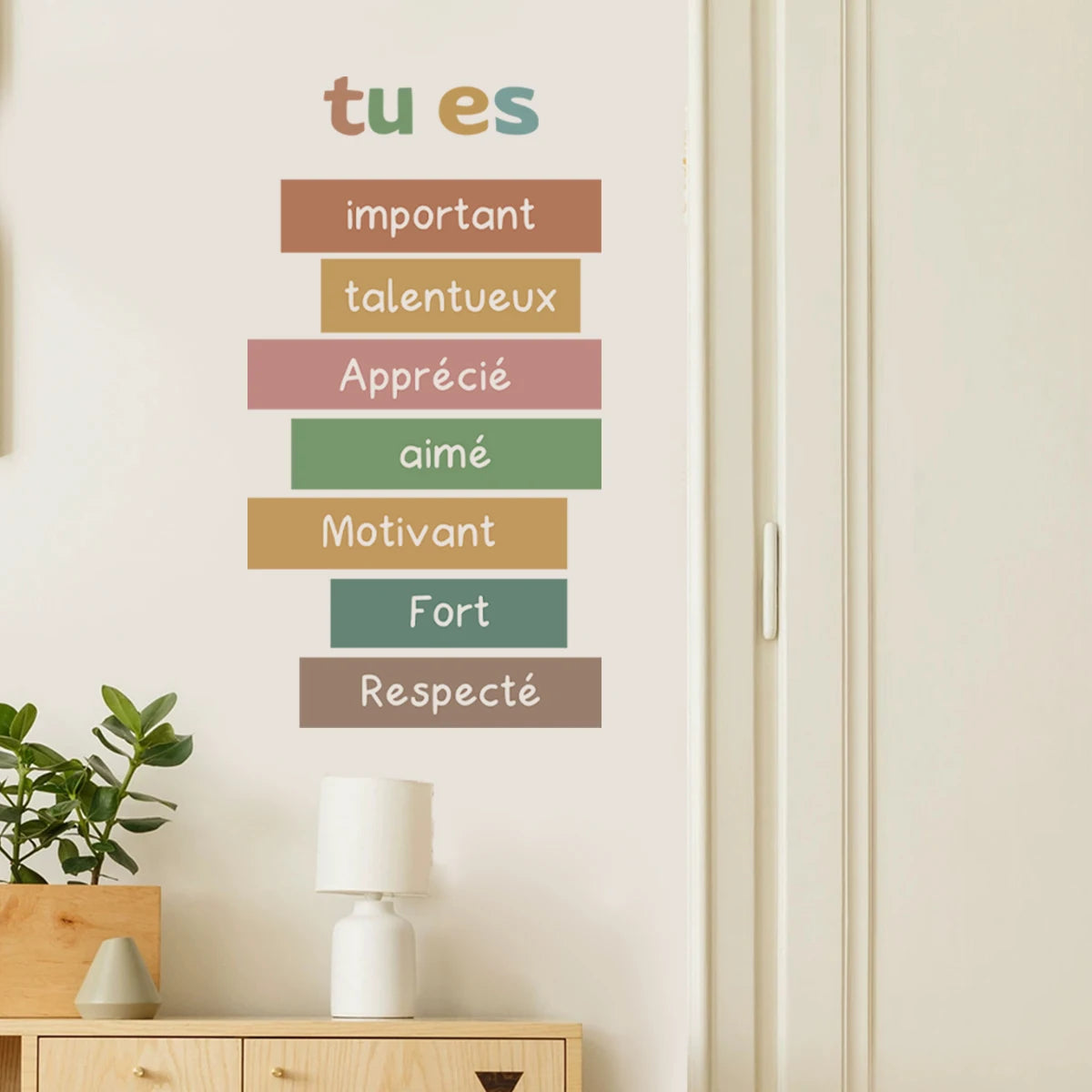 French Inspirational Words Wall Decal – Child Development Wall Sticker Decor for Kids’ Room, Study Area or Learning Space