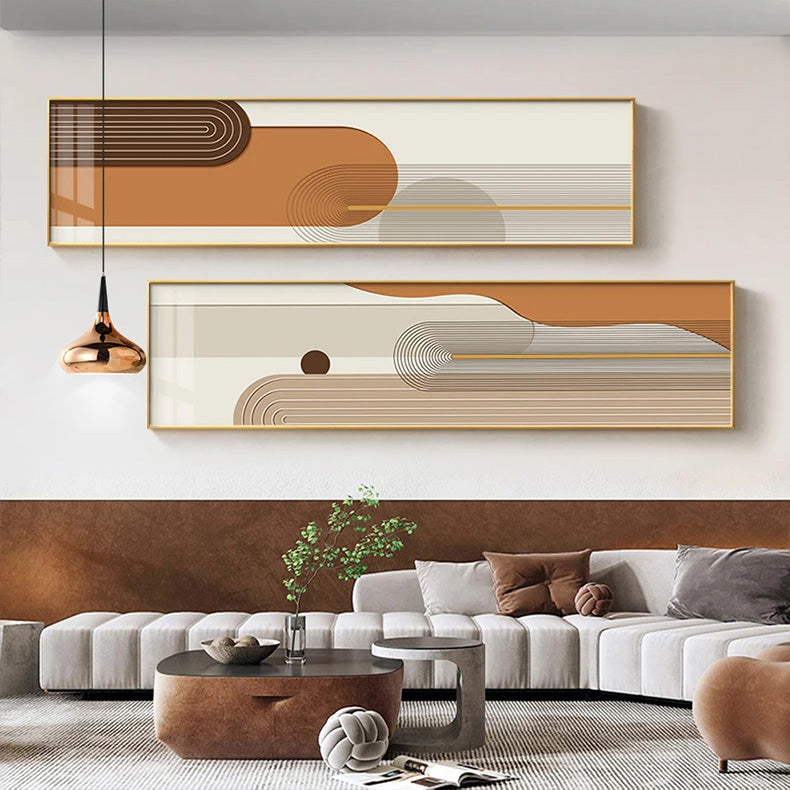 Geometric Curved Lines Earthy Tones Wall Art Fine Art Canvas Prints Modern Wide Format Pictures For Living Room Above The Sofa Art For Above The Bed