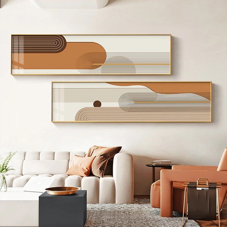Geometric Curved Lines Earthy Tones Wall Art Fine Art Canvas Prints Modern Wide Format Pictures For Living Room Above The Sofa Art For Above The Bed