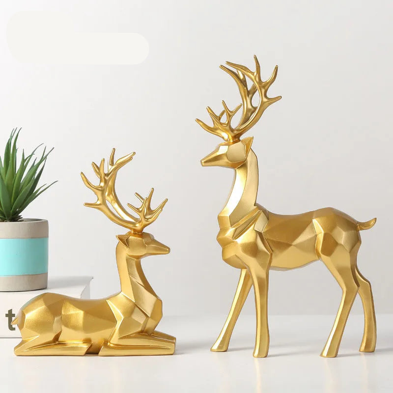 Geometric Golden Deer Statues Resin Figurine Ornaments For Nordic Living Room Coffee Table Mantelpiece Accents For Scandinavian Style Home Decor