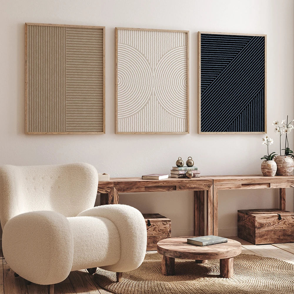 Geometric Line Art Minimalist Abstract Wall Art Fine Art Canvas Prints Neutral Color Pictures For Living Room Dining Room Home Office Art Decor