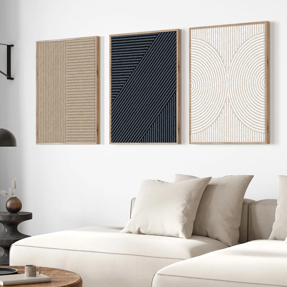 Geometric Line Art Minimalist Abstract Wall Art Fine Art Canvas Prints Neutral Color Pictures For Living Room Dining Room Home Office Art Decor