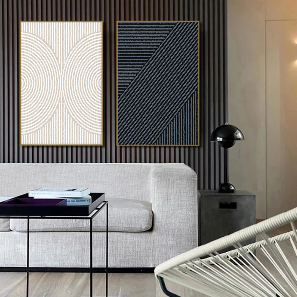 Geometric Line Art Minimalist Abstract Wall Art Fine Art Canvas Prints Neutral Color Pictures For Living Room Dining Room Home Office Art Decor