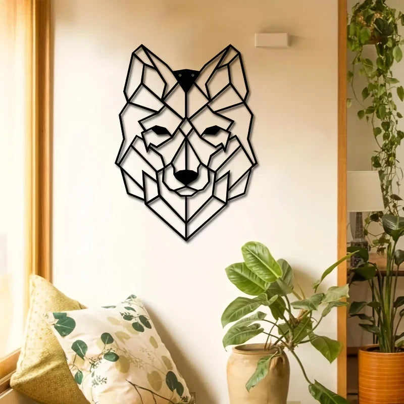 Geometric Wolf Silhouette Black Metal Wall Art 3d Iron Crafted Nordic Wall Decoration For Living Room Easy To Install Creative Home Decor