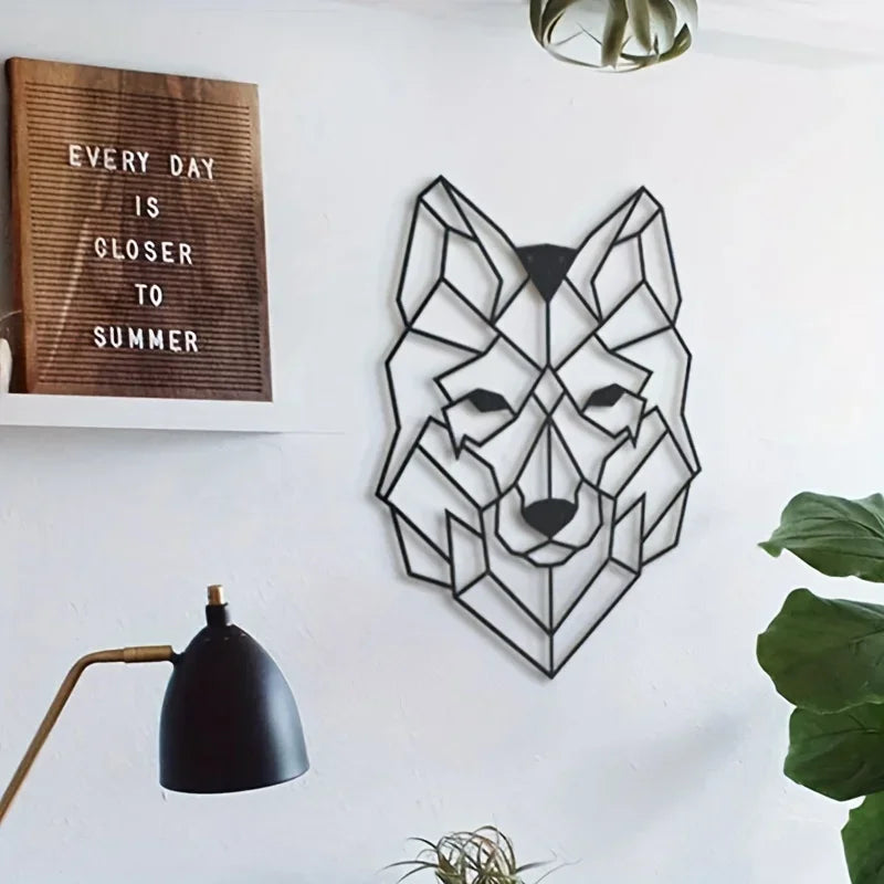 Geometric Wolf Silhouette Black Metal Wall Art 3d Iron Crafted Nordic Wall Decoration For Living Room Easy To Install Creative Home Decor