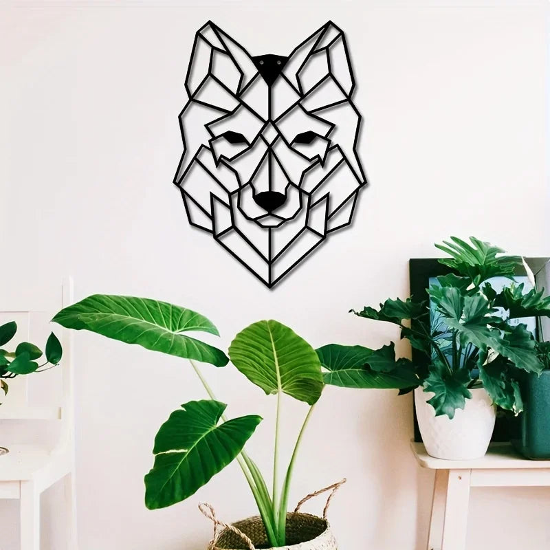 Geometric Wolf Silhouette Black Metal Wall Art 3d Iron Crafted Nordic Wall Decoration For Living Room Easy To Install Creative Home Decor